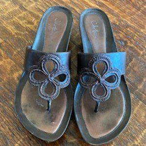 COLE HAAN Brown LEATHER & COPPER ~ WOOD sole & heel FLIP FLOP SANDALS * 8 B
